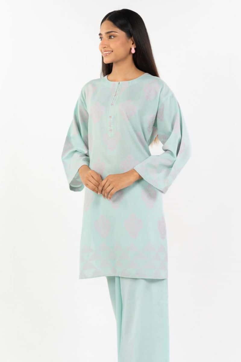 Light Blue Jacquard 2 Piece Ready-to-Wear Shirt - alternate view