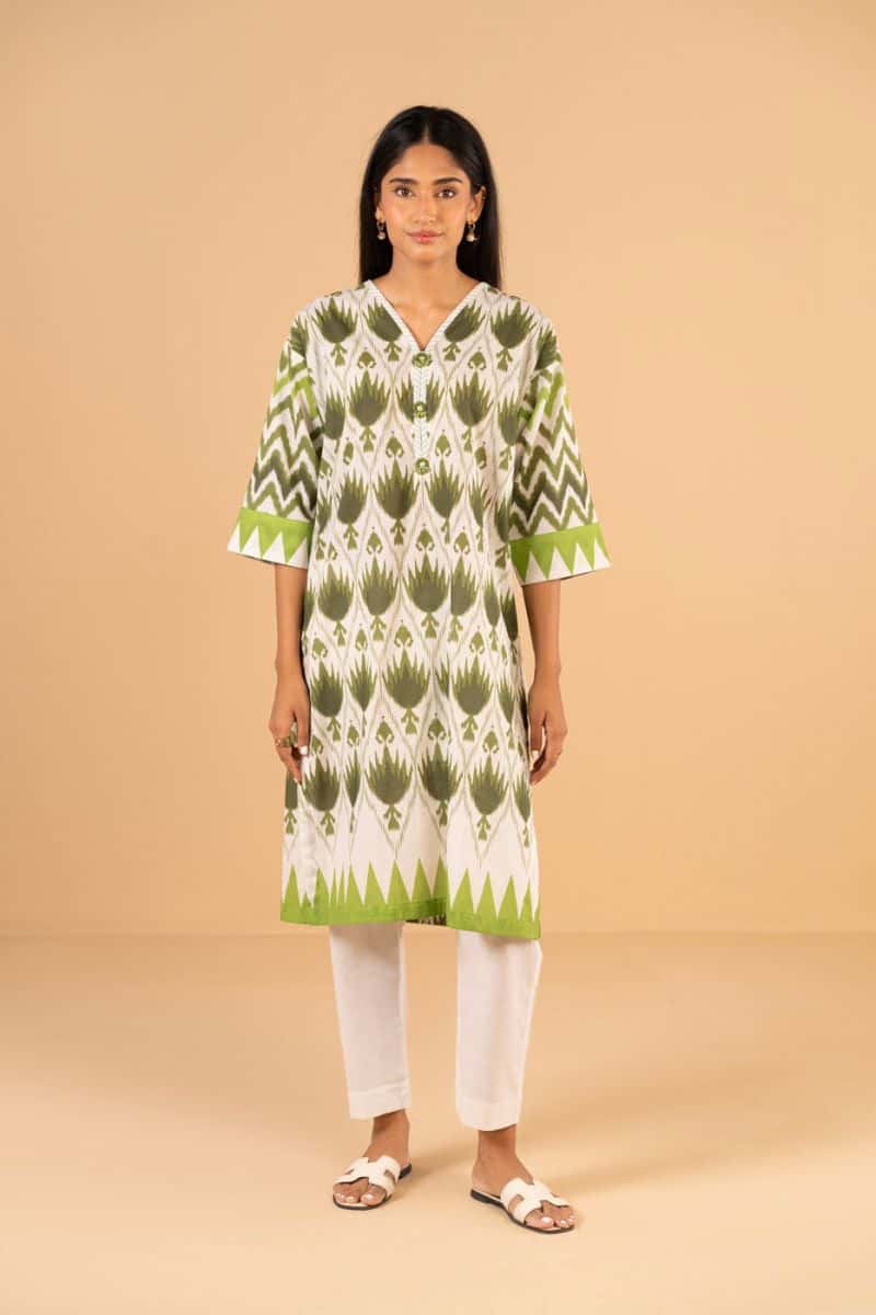 Green Printed Cambric 2 Piece Ready-to-Wear Suit