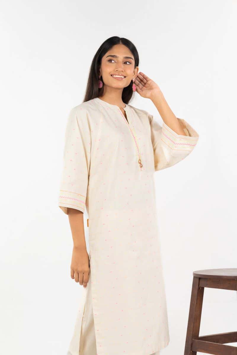 Cream Printed Yarn Dyed 2 Piece Ready-to-Wear Shirt - alternate view