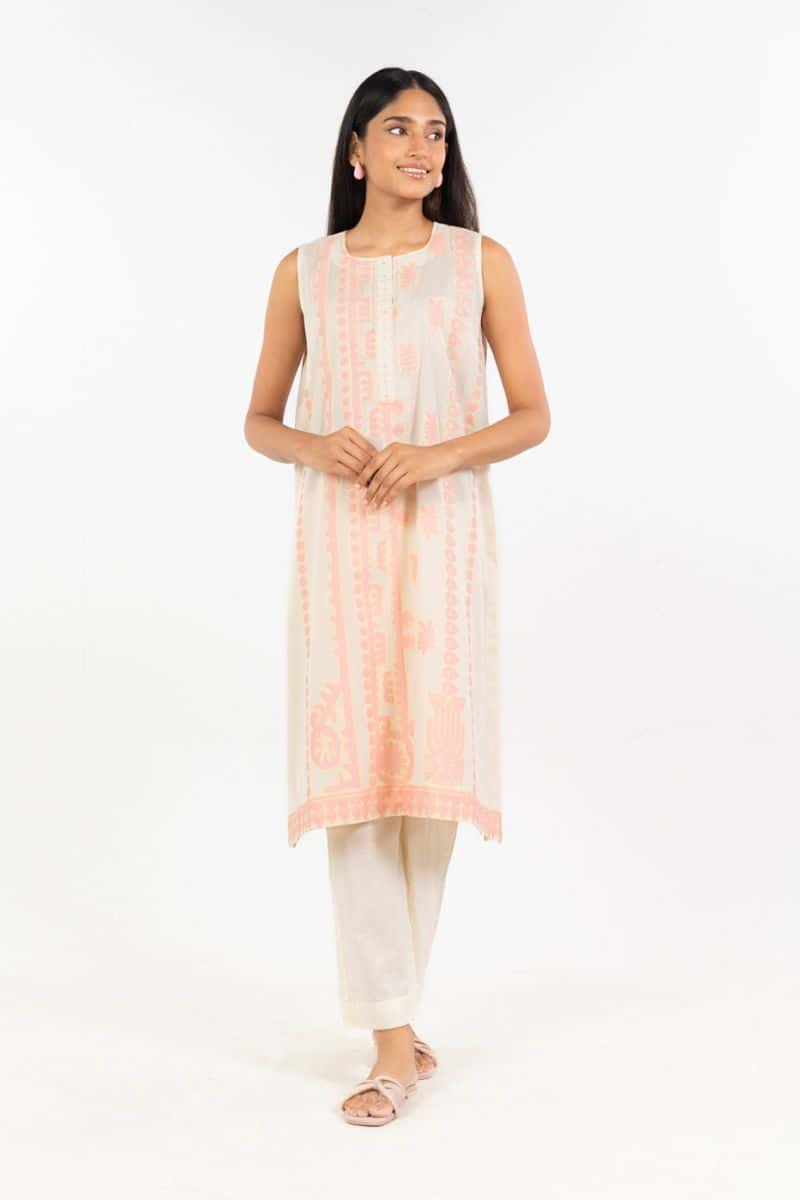 Beige Embroidered Jacquard 2 Piece Ready-to-Wear Shirt