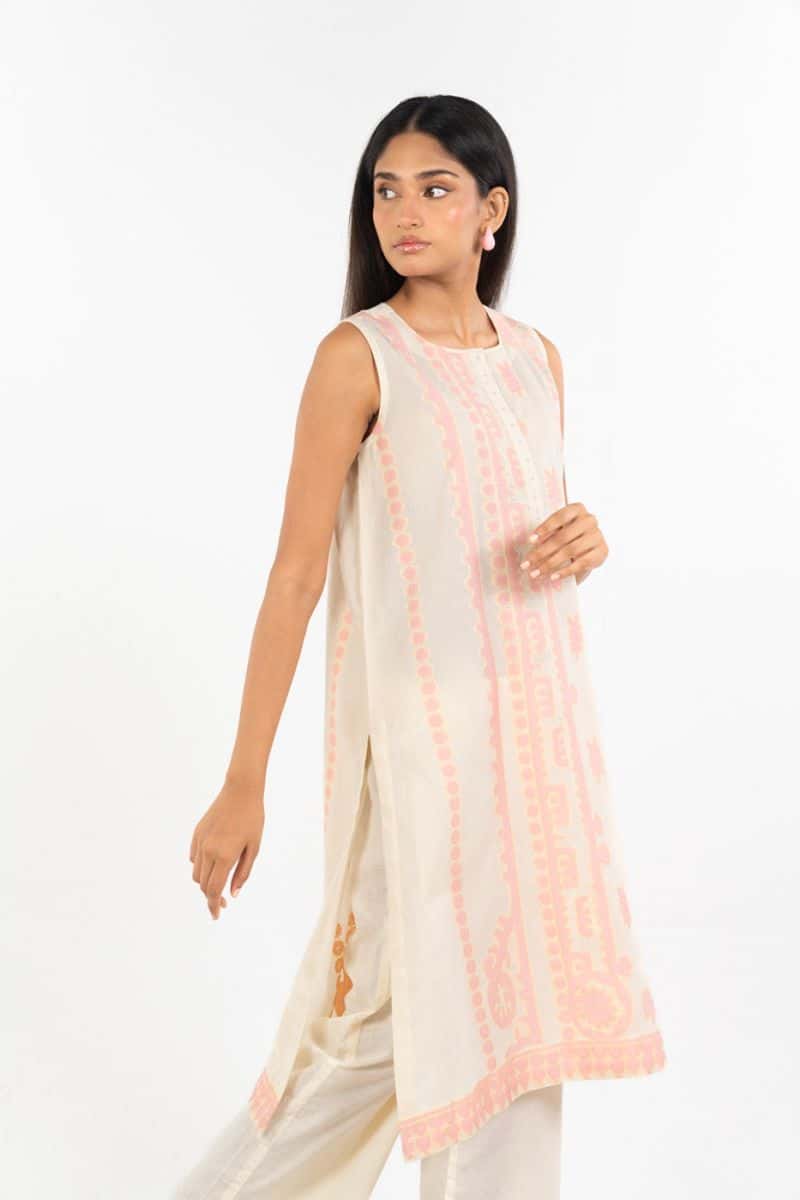 Beige Embroidered Jacquard 2 Piece Ready-to-Wear Shirt - alternate view