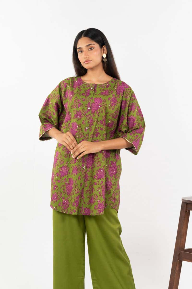 Green Embroidered Cambric 2 Piece Ready-to-Wear Shirt - alternate view