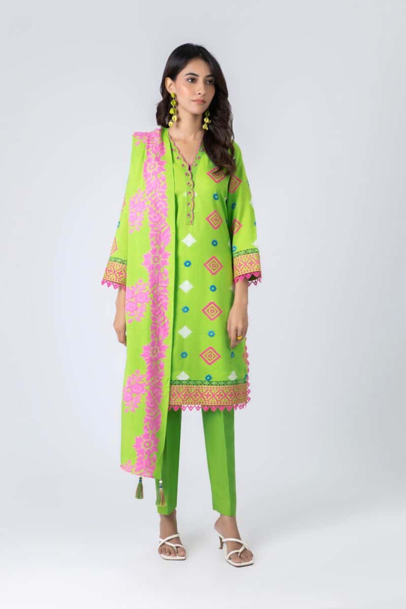 Green Printed Viscose 2 Piece Dupatta