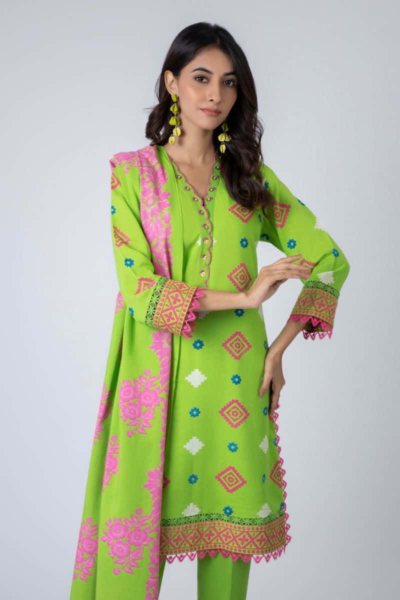 Green Printed Viscose 2 Piece Dupatta - alternate view