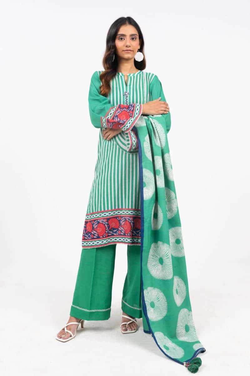 Green Printed Khaddar 2 Piece Dupatta