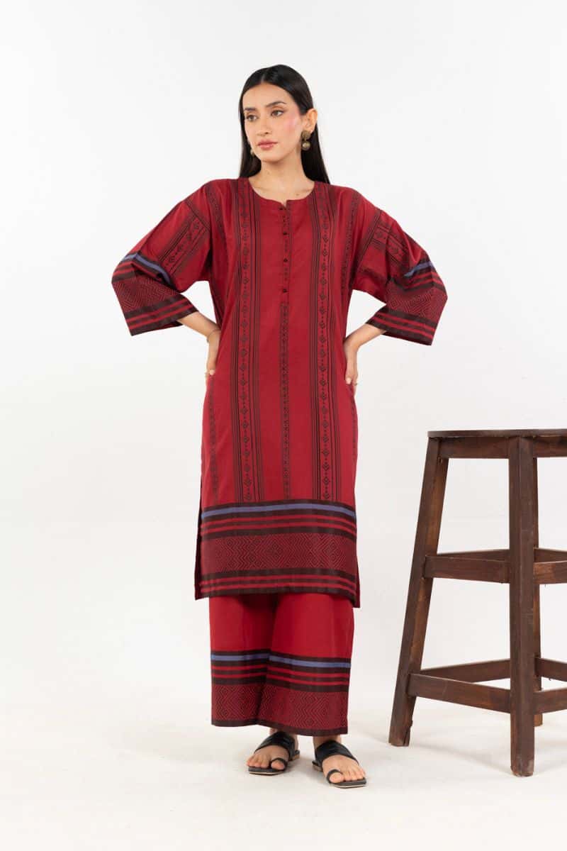 Maroon Jacquard 2 Piece Ready-to-Wear Shirt
