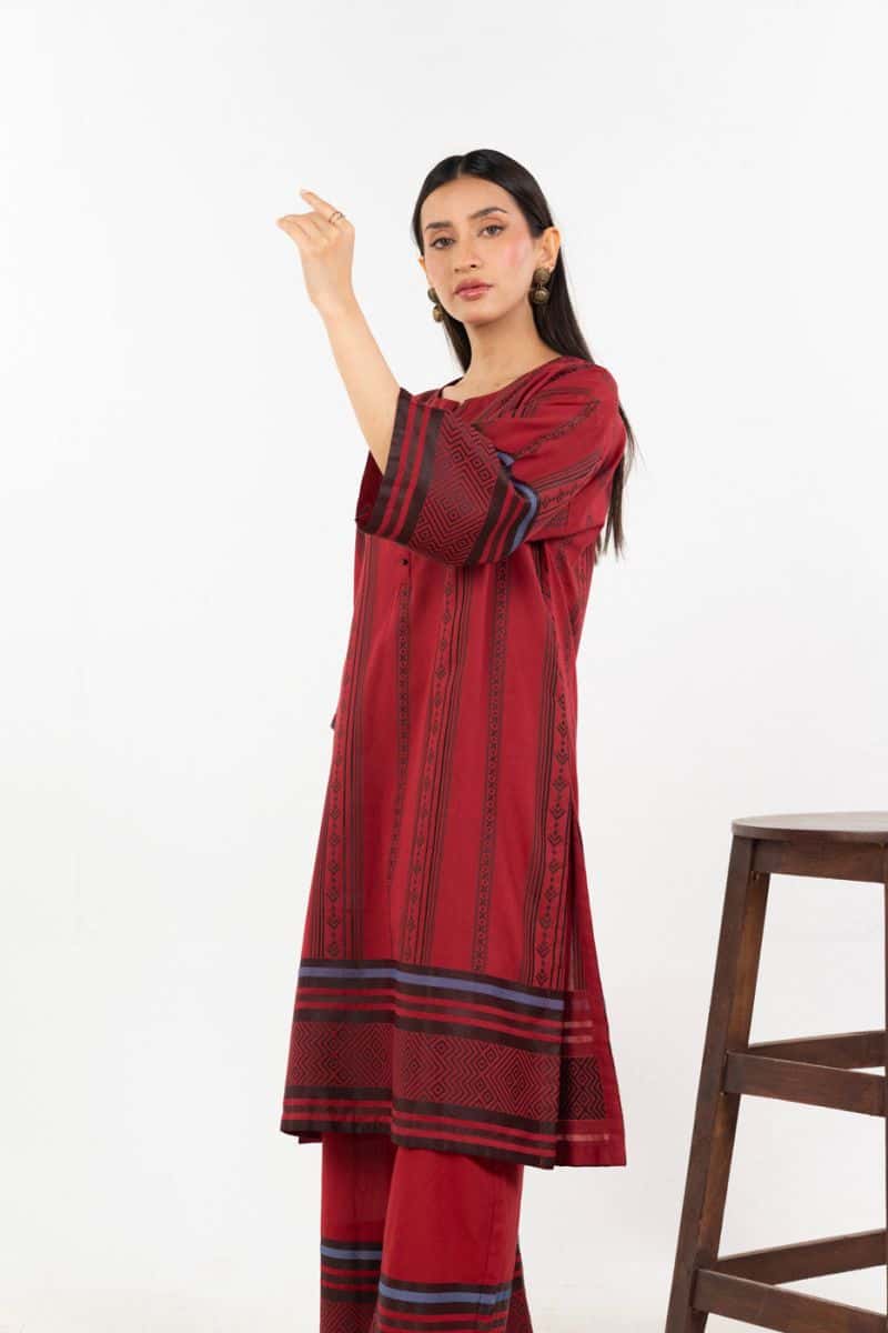 Maroon Jacquard 2 Piece Ready-to-Wear Shirt - alternate view