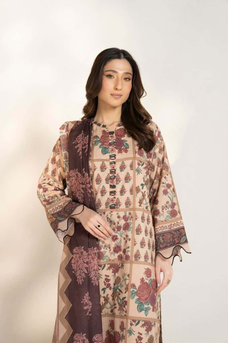 Beige Printed Lawn 3 Piece Unstitched Suit - alternate view