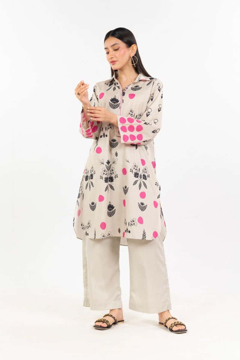 Beige Printed 2 Piece Ready-to-Wear Shirt