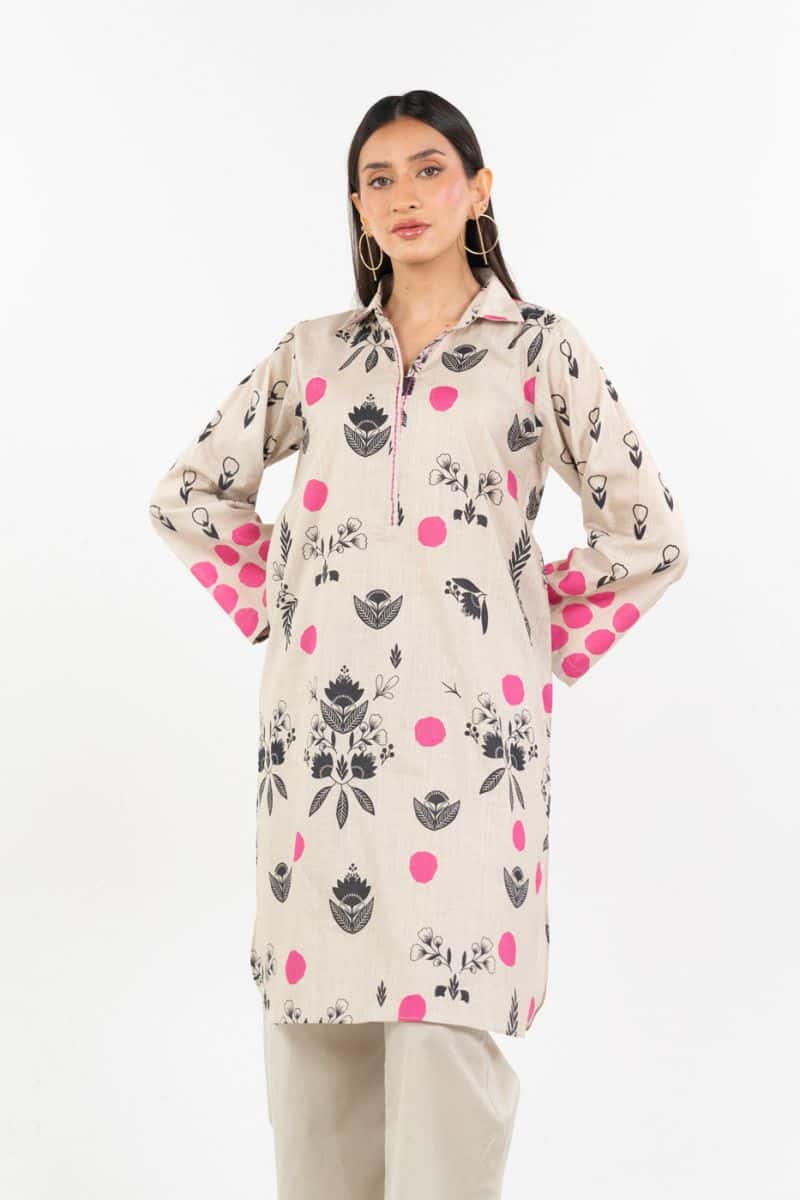 Beige Printed 2 Piece Ready-to-Wear Shirt - alternate view