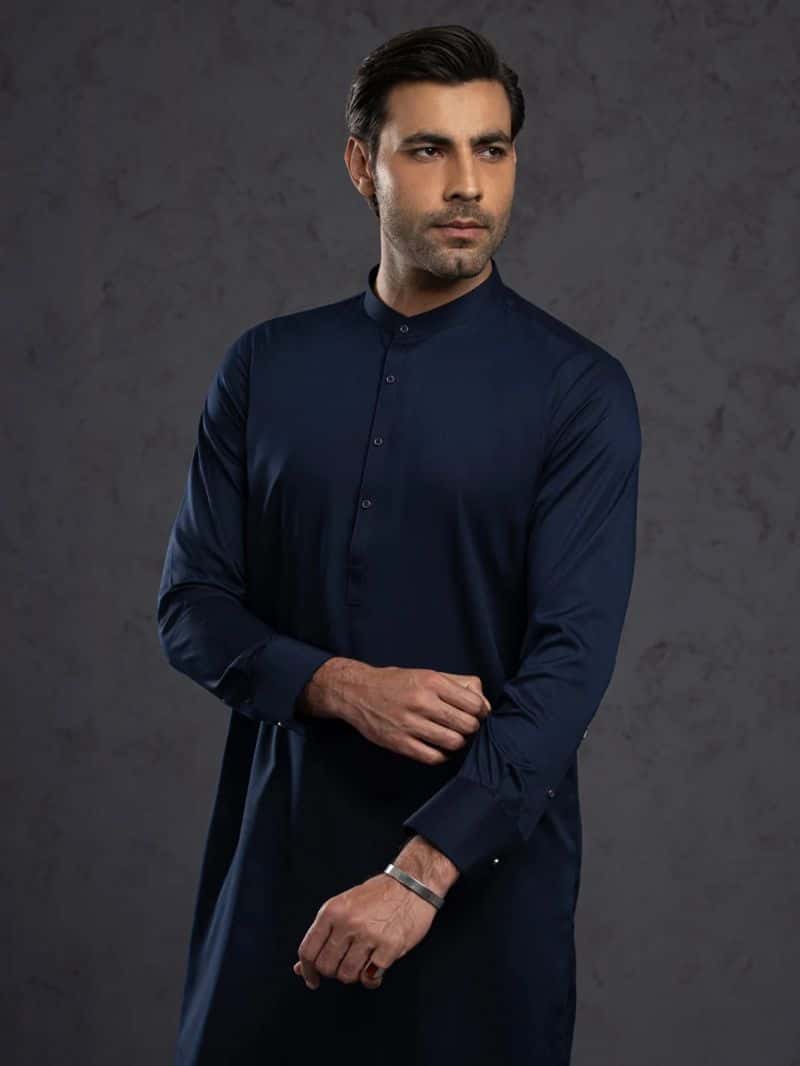 Midnight Blue Plain Kurta Trouser - alternate view