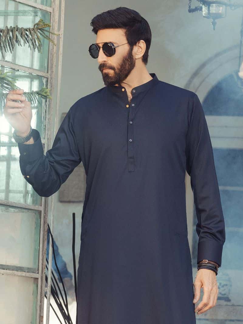 Midnight Blue Plain Kameez Shalwar - alternate view