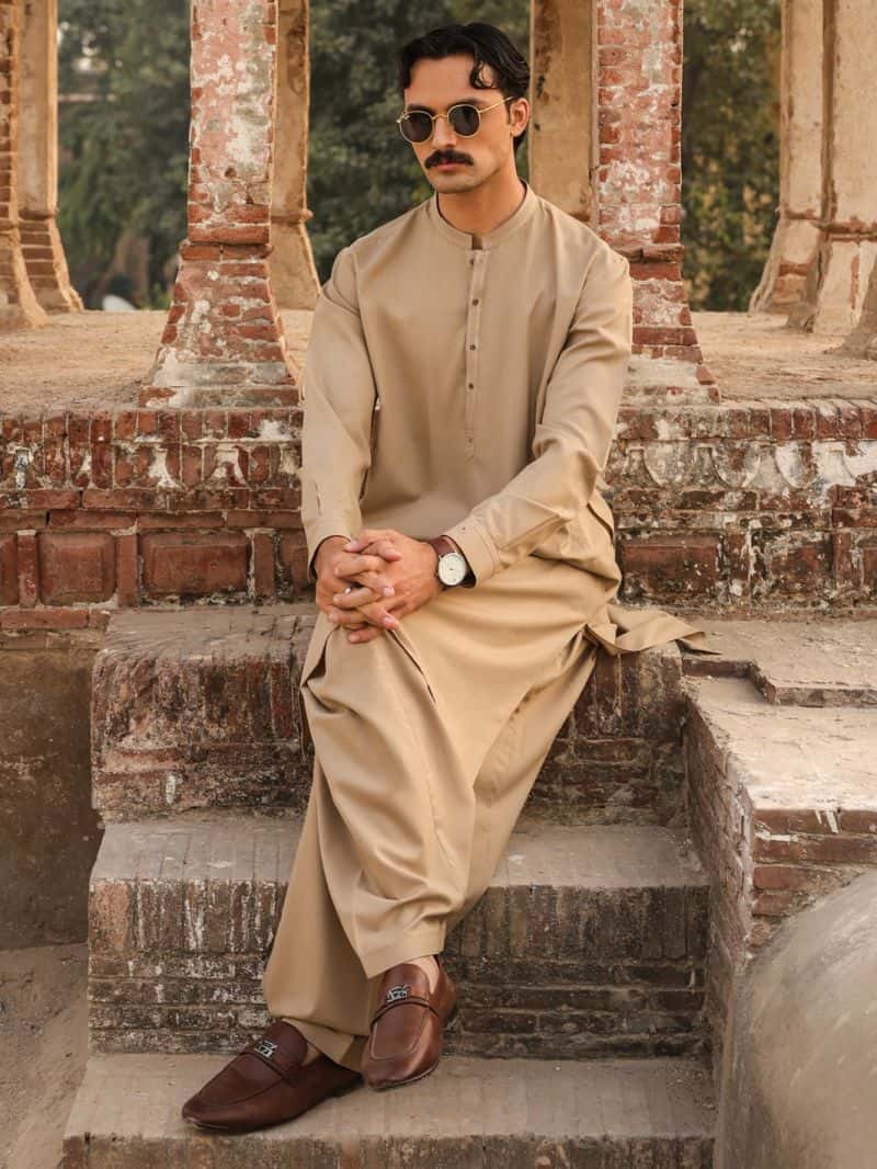 Sand Brown Cut & Sew Kameez Shalwar - alternate view