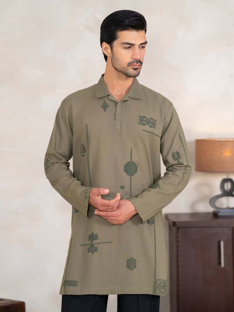 Sage Green Cotton Cut & Sew Kurta - alternate view