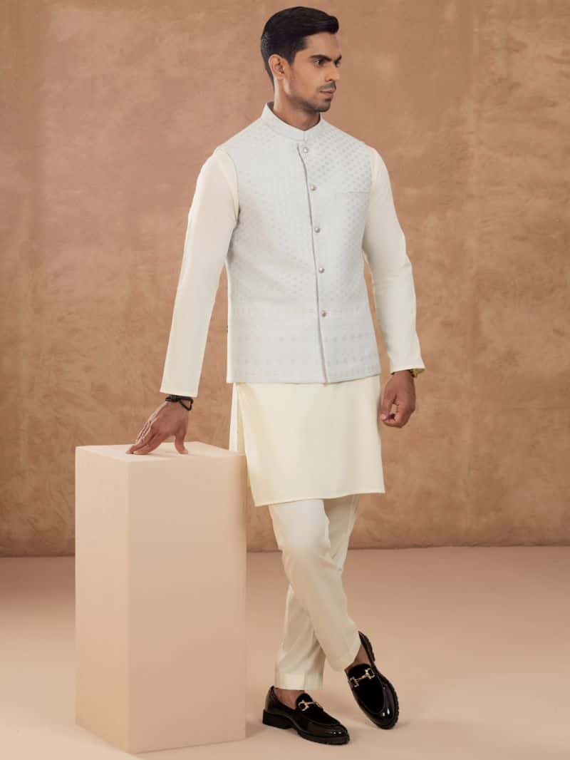Ice Blue Blended Waistcoat