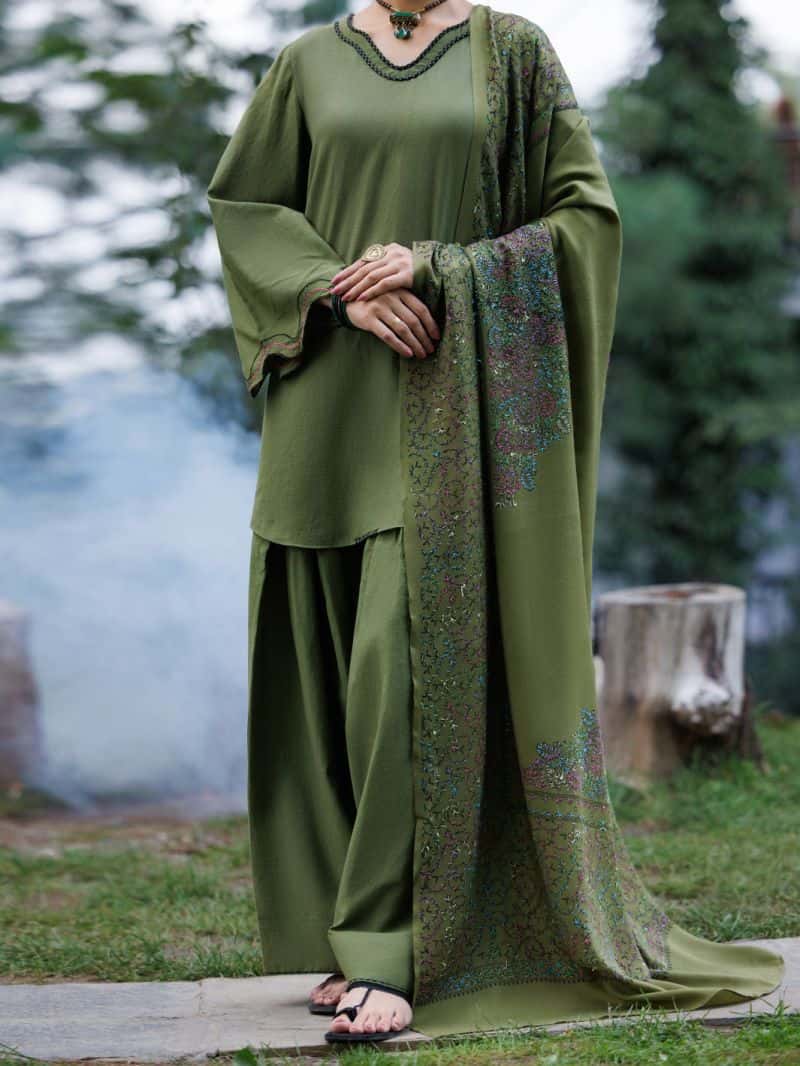 Mehndi Green Dobby 3Pc Stitched
