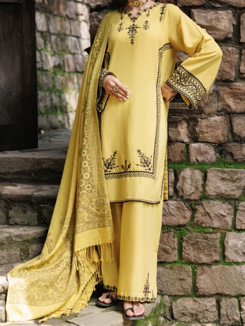 Yellow Crosshatch 3Pc Stitched