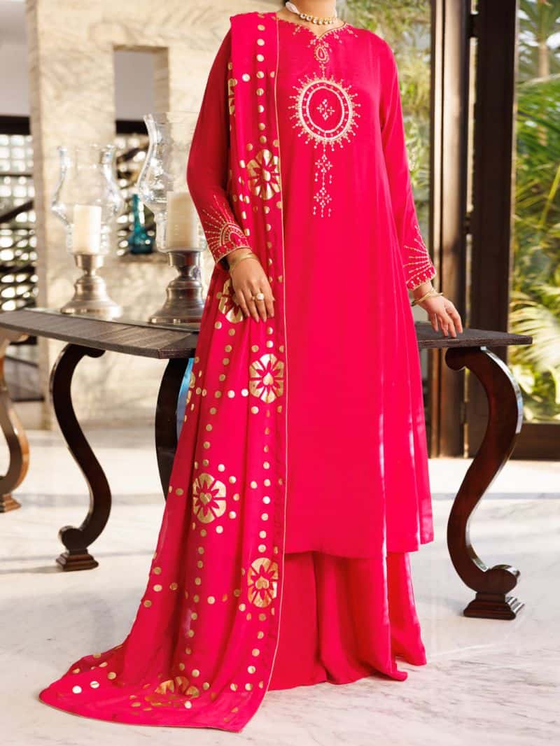 Fuchsia Viscose Sheesha Silk 3Pc Stitched