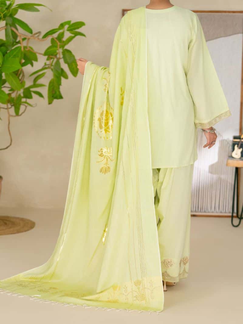 Light Green Golden Zari Lawn Stitched 3Pc- ALP-3PS-2618 - alternate view