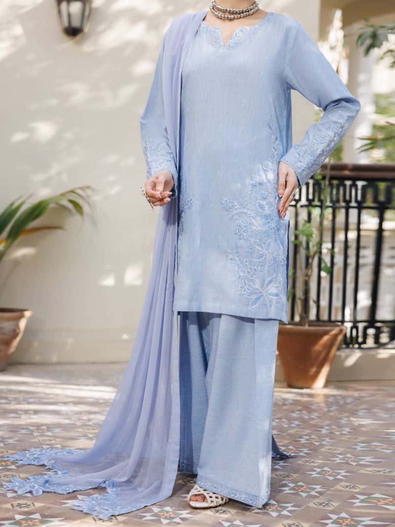 Ice Blue Yarn Dyed Stitched 3Pc - alternate view