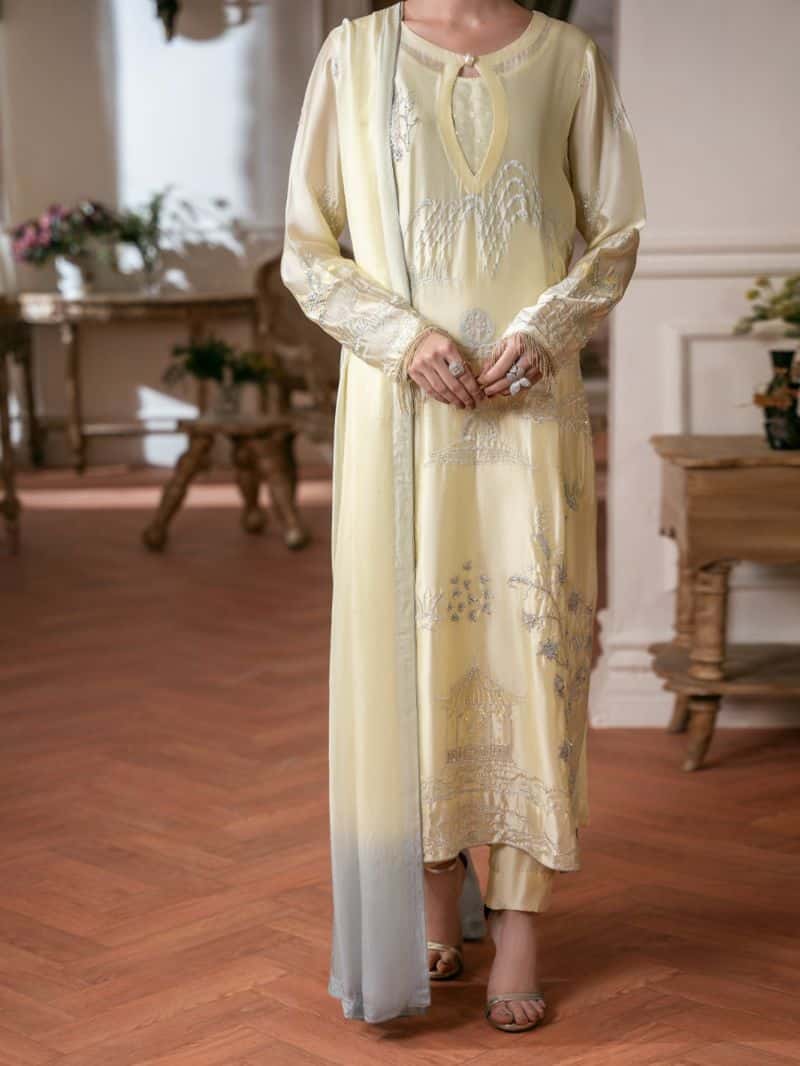 Lime Green Sheesha Silk Formal Stitched 3Pc