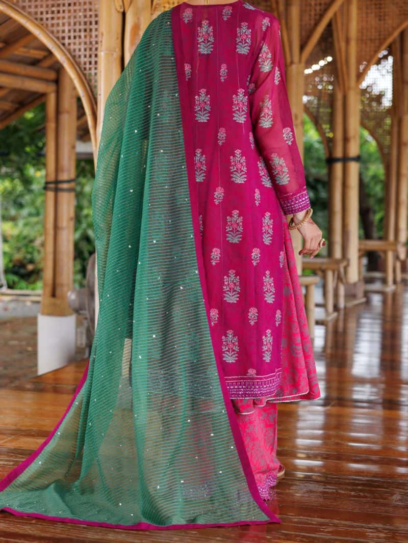Magenta Khaddi Net 3 Piece Stitched - alternate view