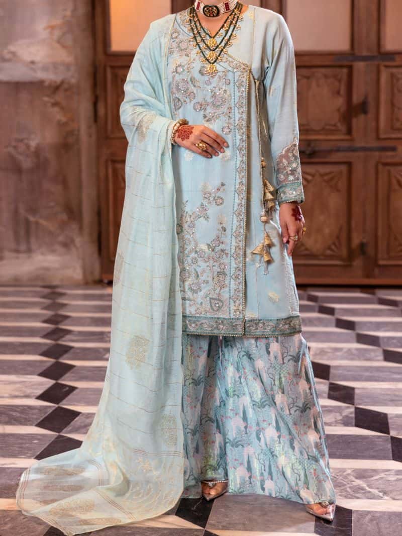 Ice Blue Viscose Lurex Formal 3 Piece Stitched
