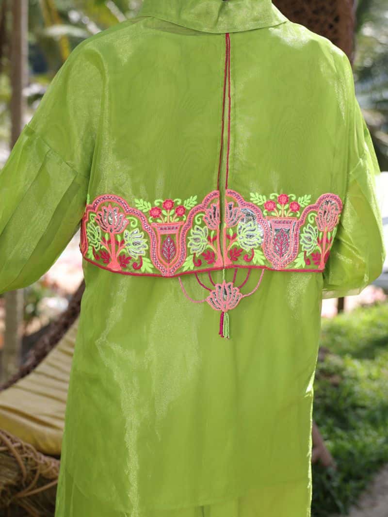 Parrot Green Shimmer Poly-Net Tunic - alternate view