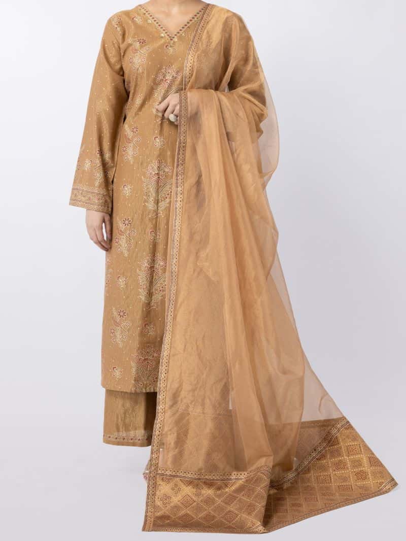 Golden Lurex Formal 3Pc Stitched