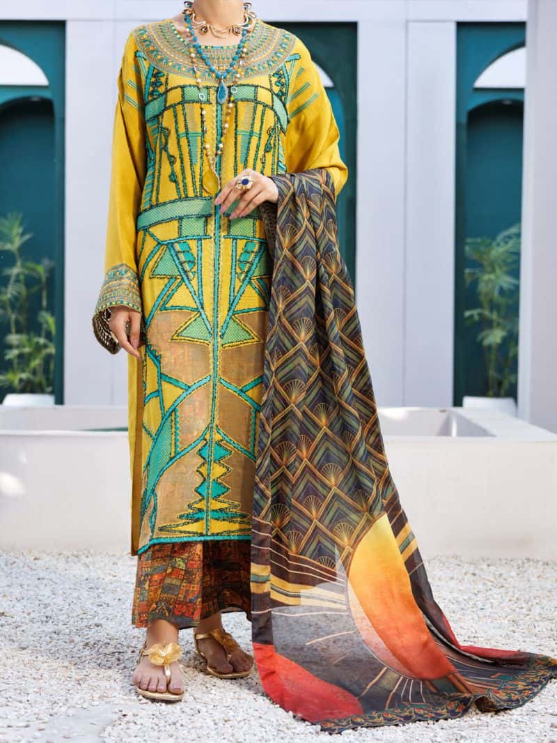 Yellow Raw Silk Formal 3Pc Stitched