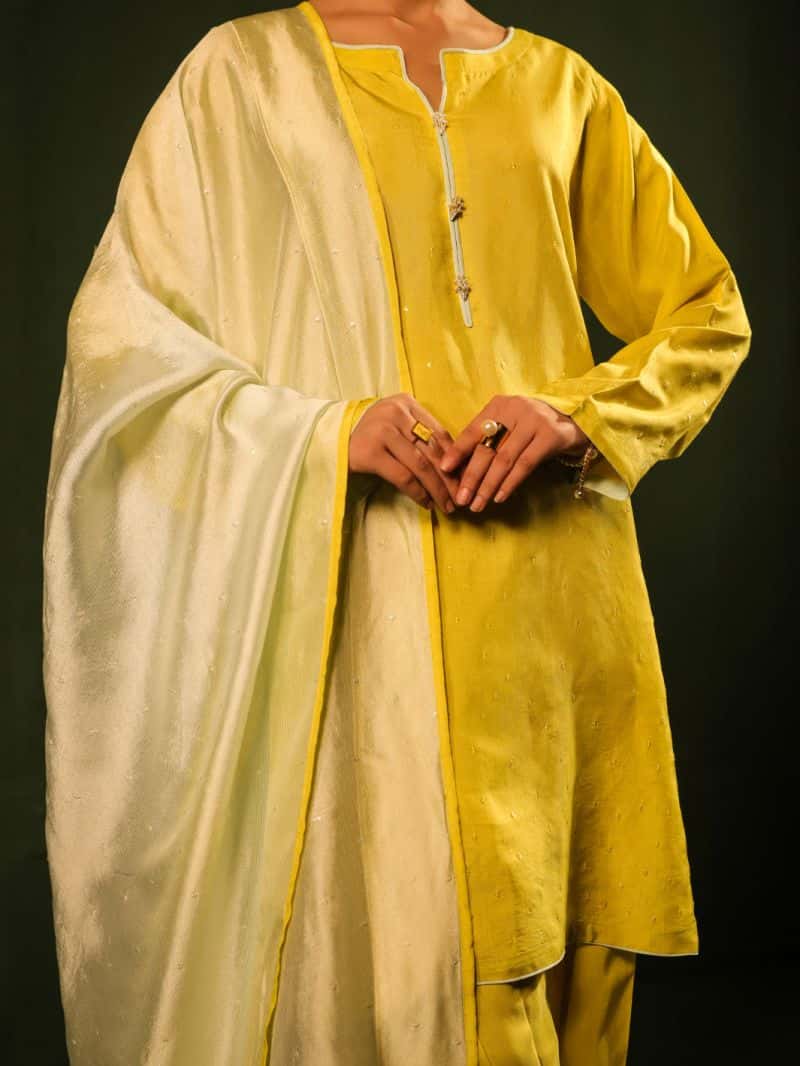Yellow Raw Silk Formal 3Pc Stitched - alternate view