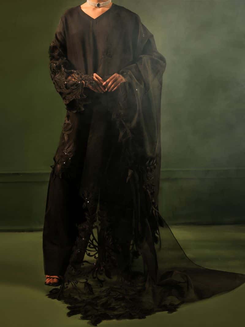 Black Raw Silk Formal 3Pc Stitched