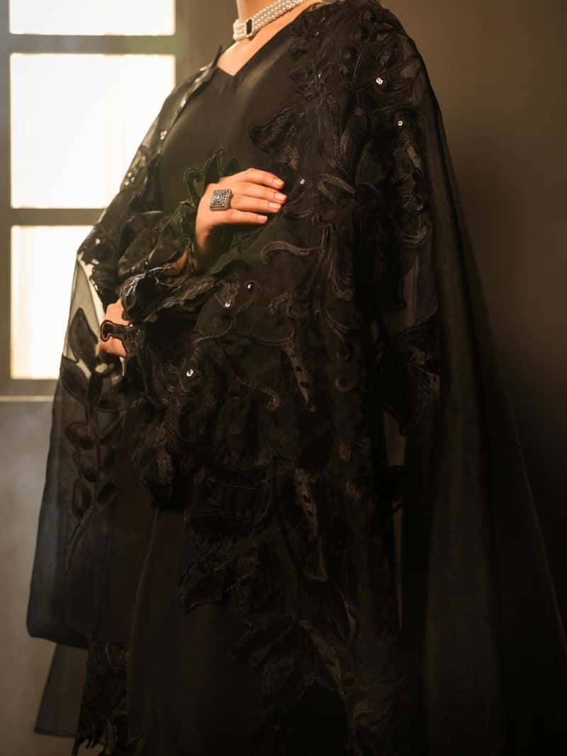 Black Raw Silk Formal 3Pc Stitched - alternate view