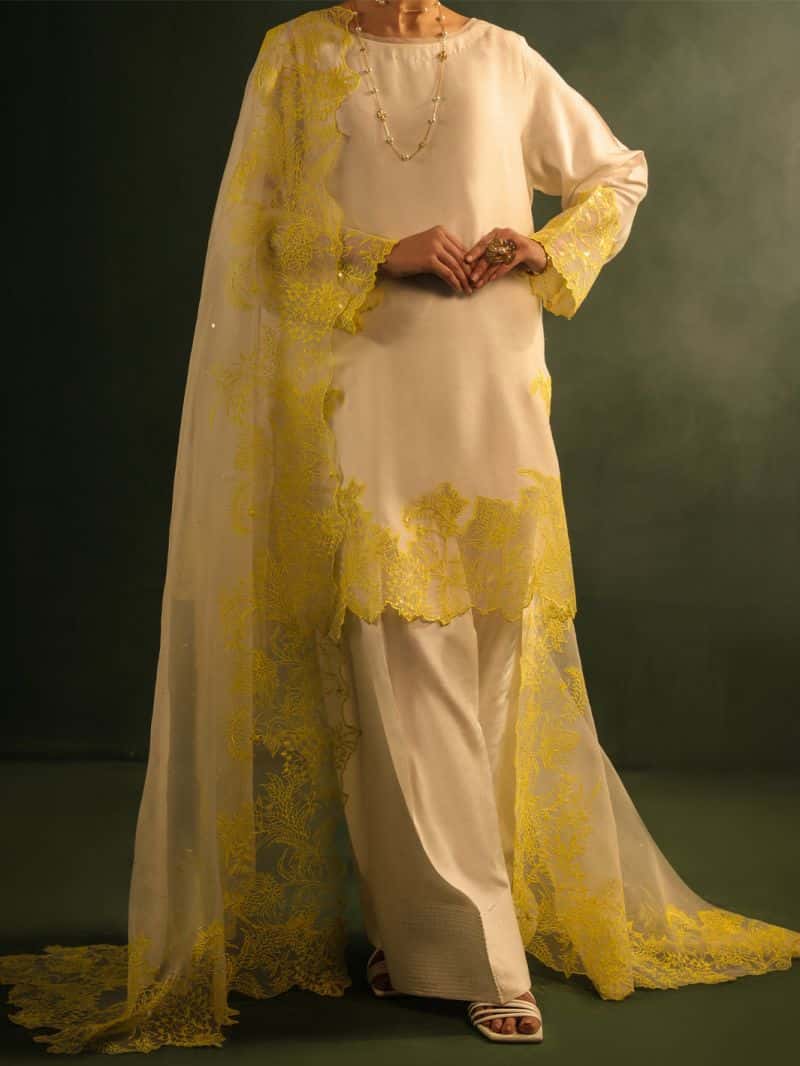 White Raw Silk Formal 3Pc Stitched