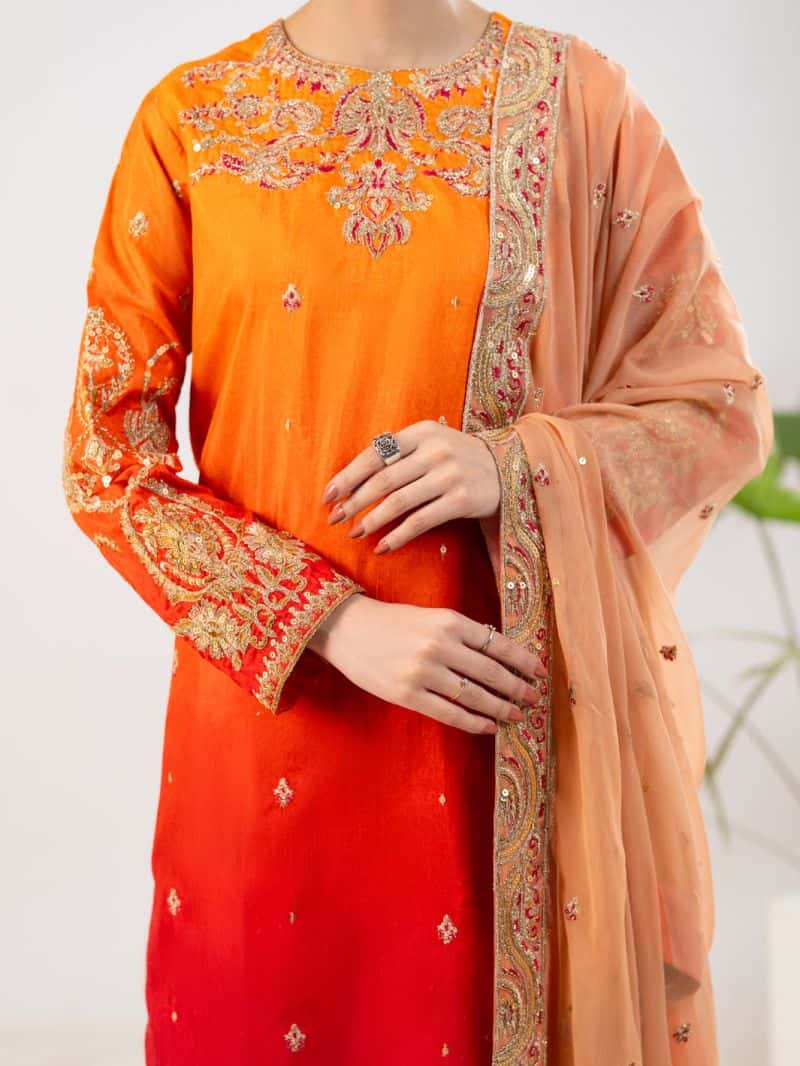 Orange Raw Silk Formal 3Pc Stitched - alternate view