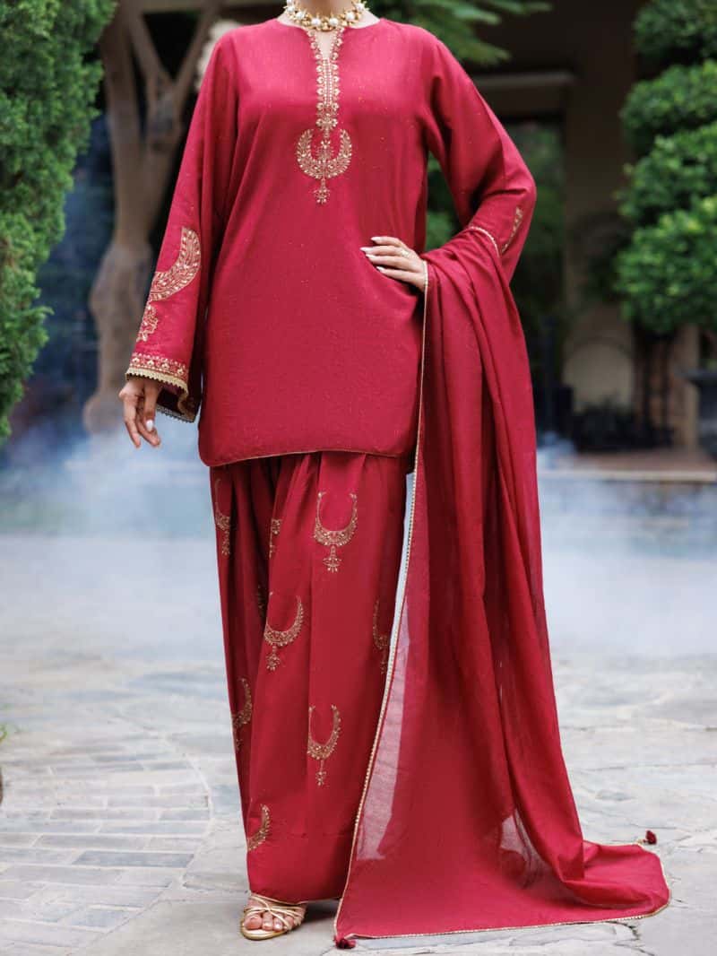 Maroon Flamint Zari Formal 3Pc Stitched