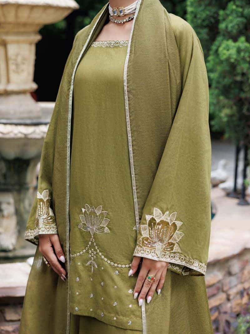 Olive Flamint Zari Formal 3Pc Stitched - alternate view