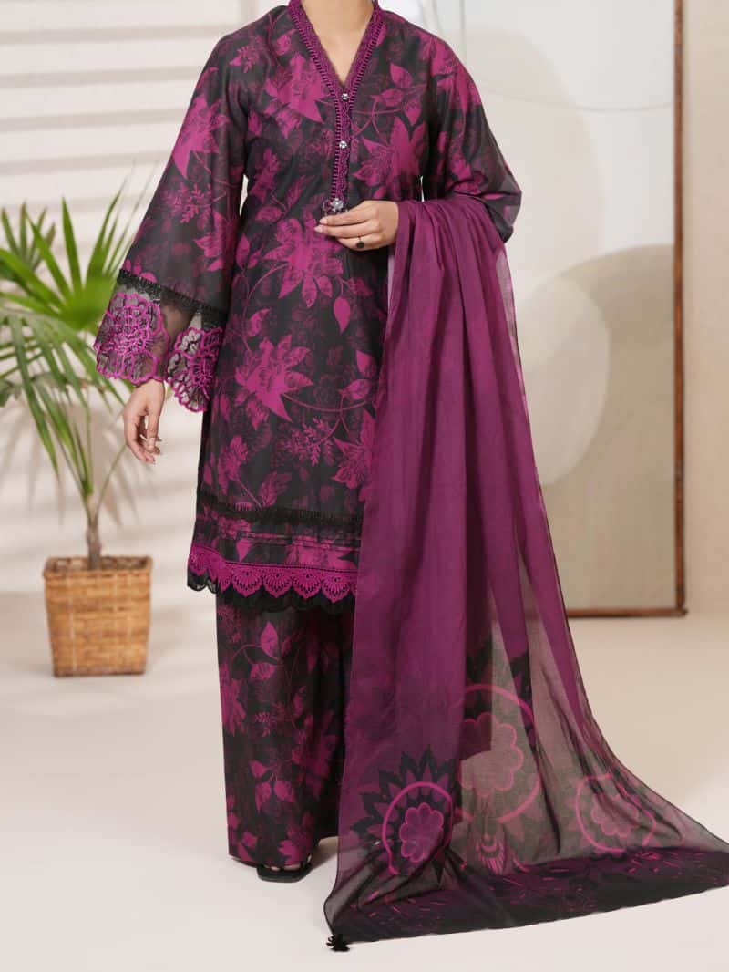 Magenta Cambric Unstitched 3 Piece