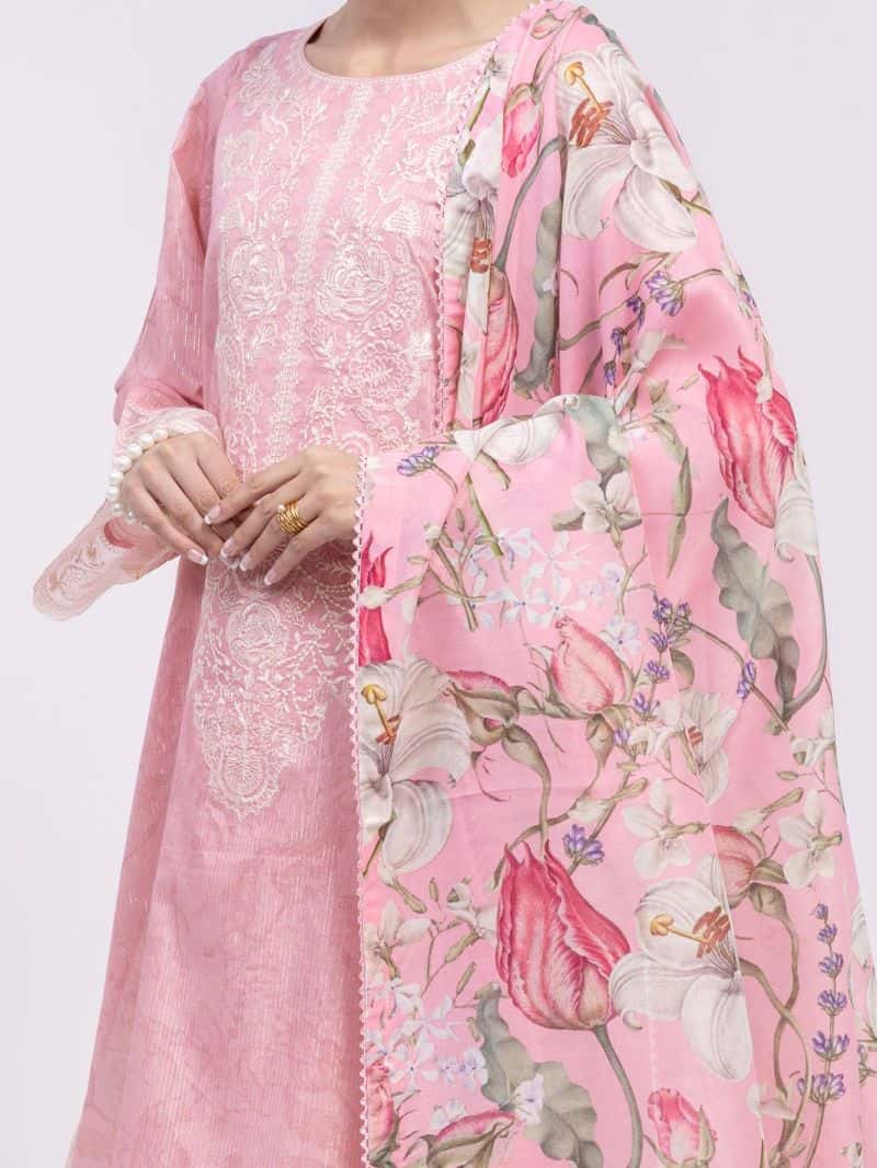 Pink Golden Lurex 3Pc Unstitched - alternate view