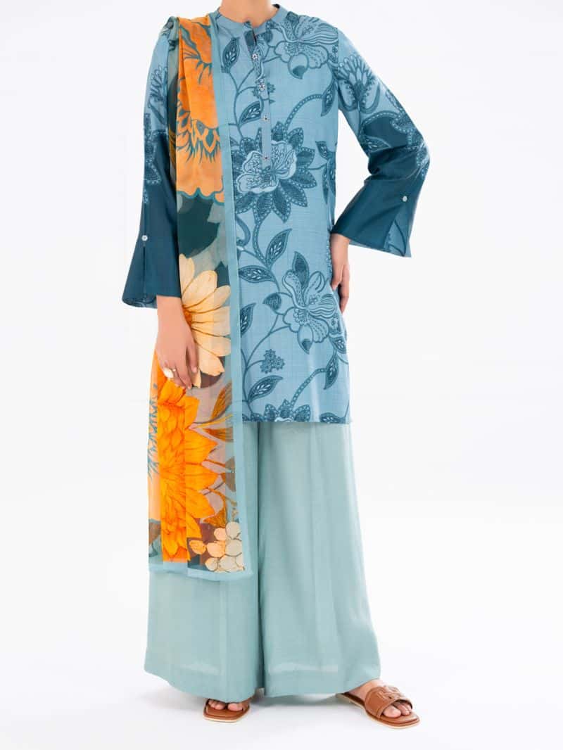 Aqua Blue Poly Cambric 2Pc Unstitched