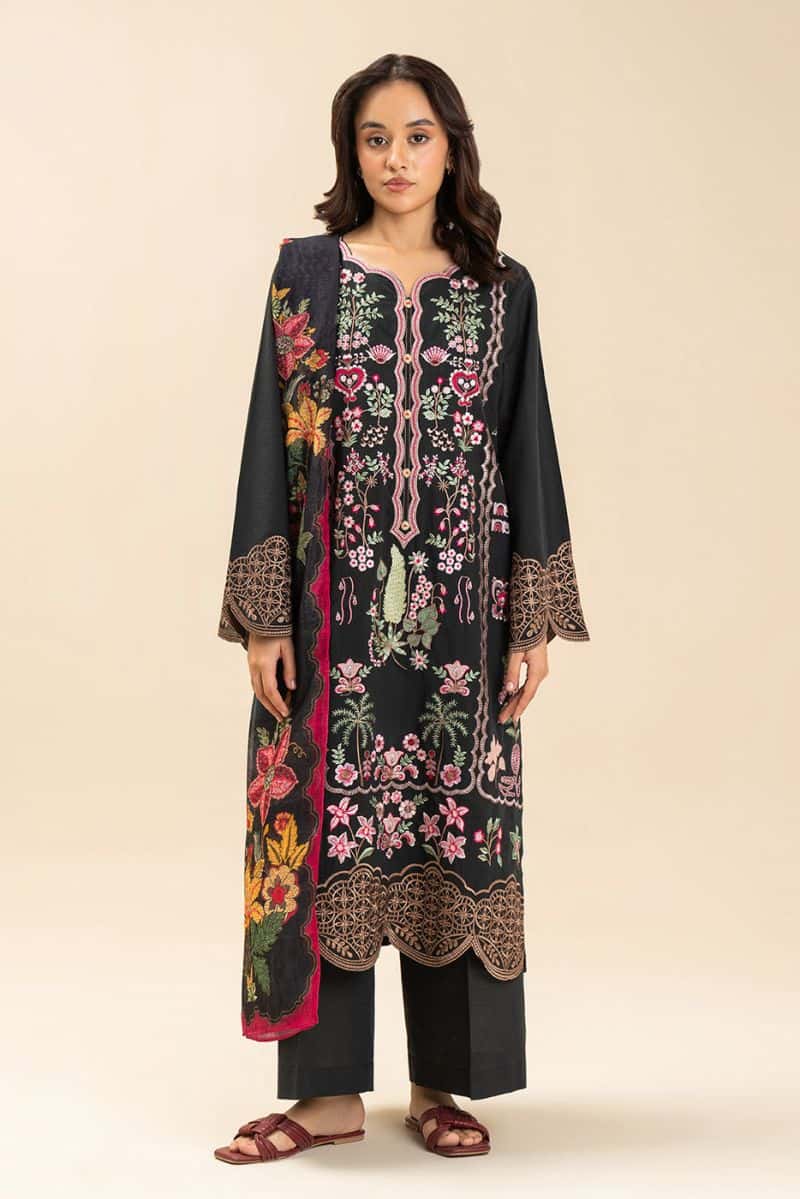 3 PIECE EMBROIDERED TWO WAY SLUB SUIT (PRET) - alternate view