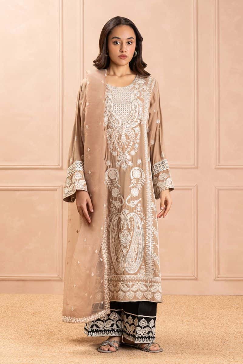 3 PIECE EMBROIDERED RAW SILK SUIT (LUXURY PRET) - alternate view