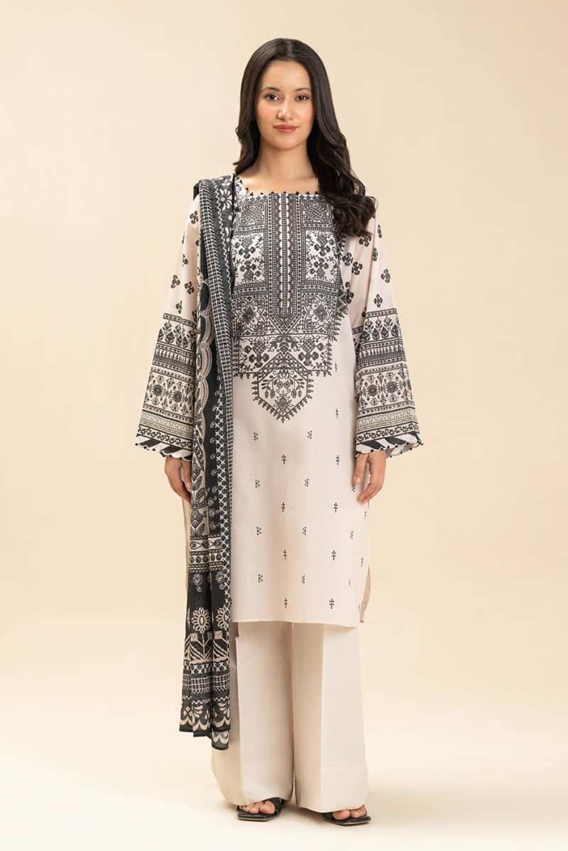 3 PIECE PRINTED LAWN SUIT-MONOCHROME DREAM (UNSTITCHED) - alternate view