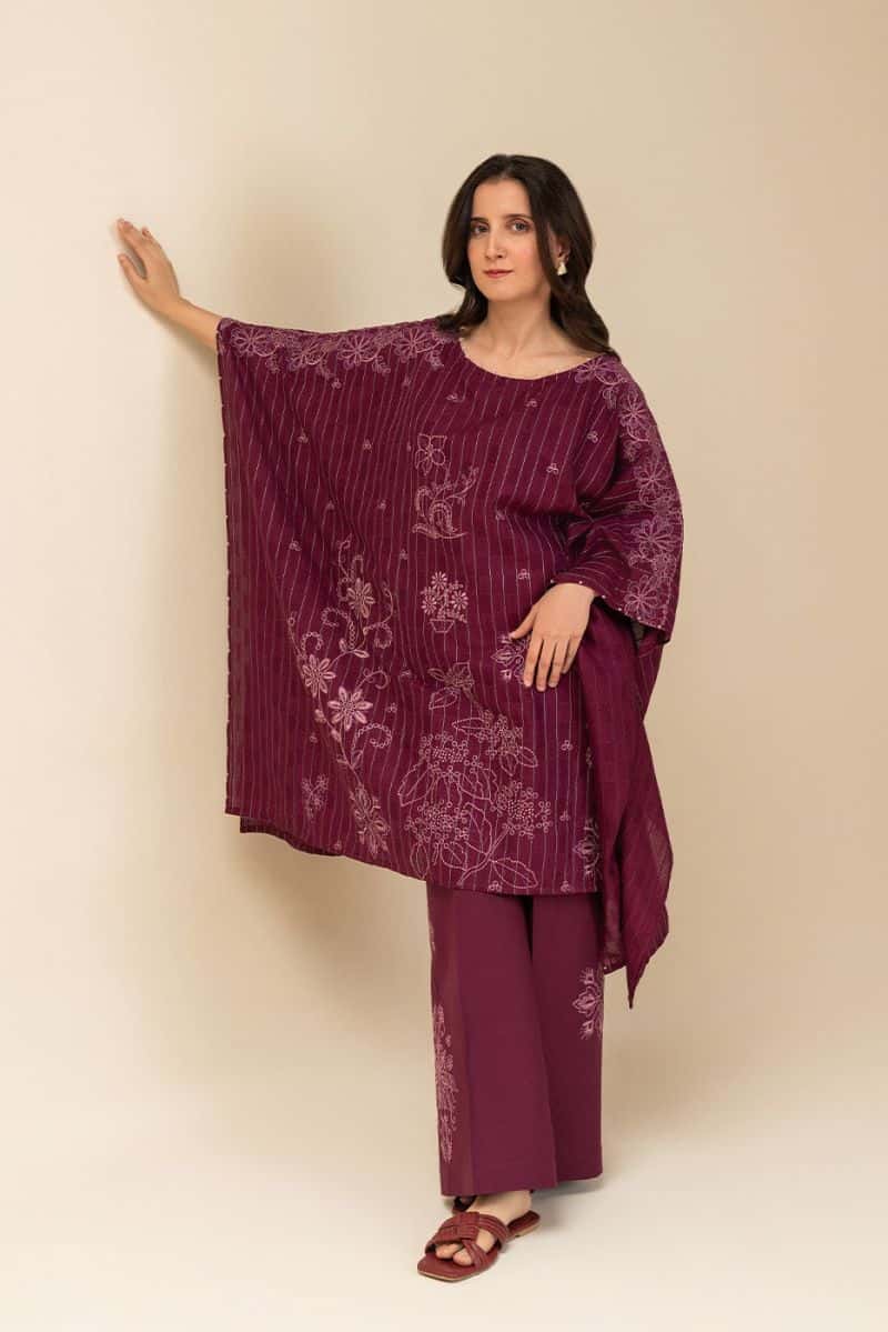 2 PICE EMBROIDERED SELF JACQUARD SUIT-FUCHSIA FLARE (UNSTITCHED)