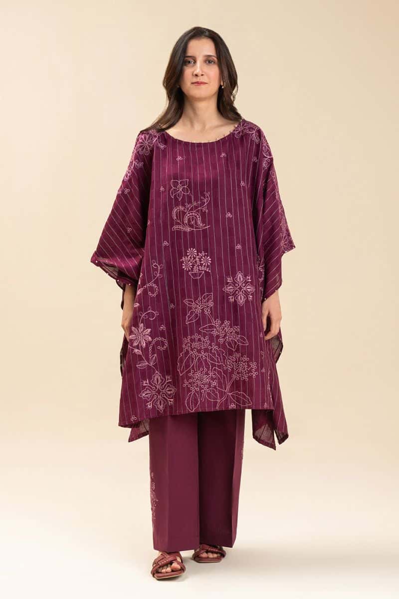 2 PICE EMBROIDERED SELF JACQUARD SUIT-FUCHSIA FLARE (UNSTITCHED) - alternate view