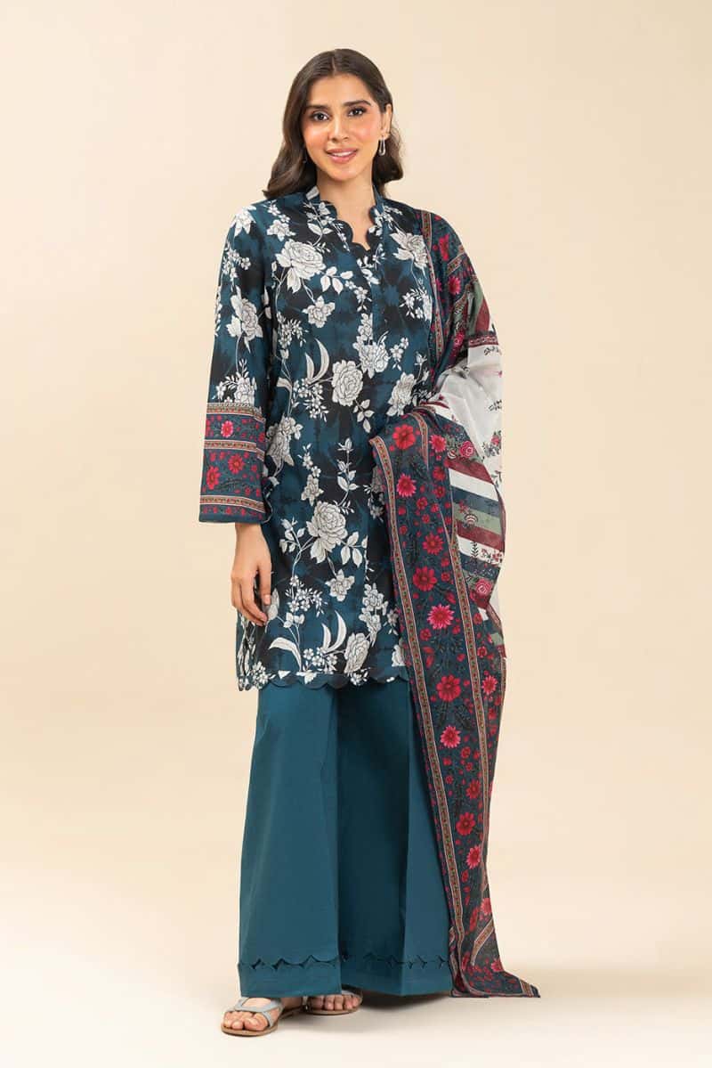 3 PIECE PRINTED LAWN SUIT-AZURE FLORAL (UNSTITCHED) - alternate view