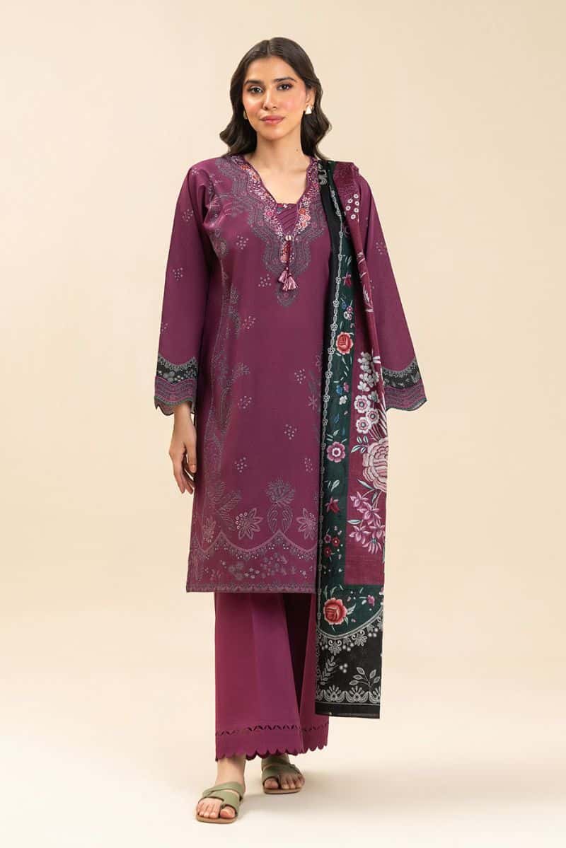 3 PIECE PRINTED LAWN SUIT-CRIMSON VIOLET (UNSTITCHED) - alternate view