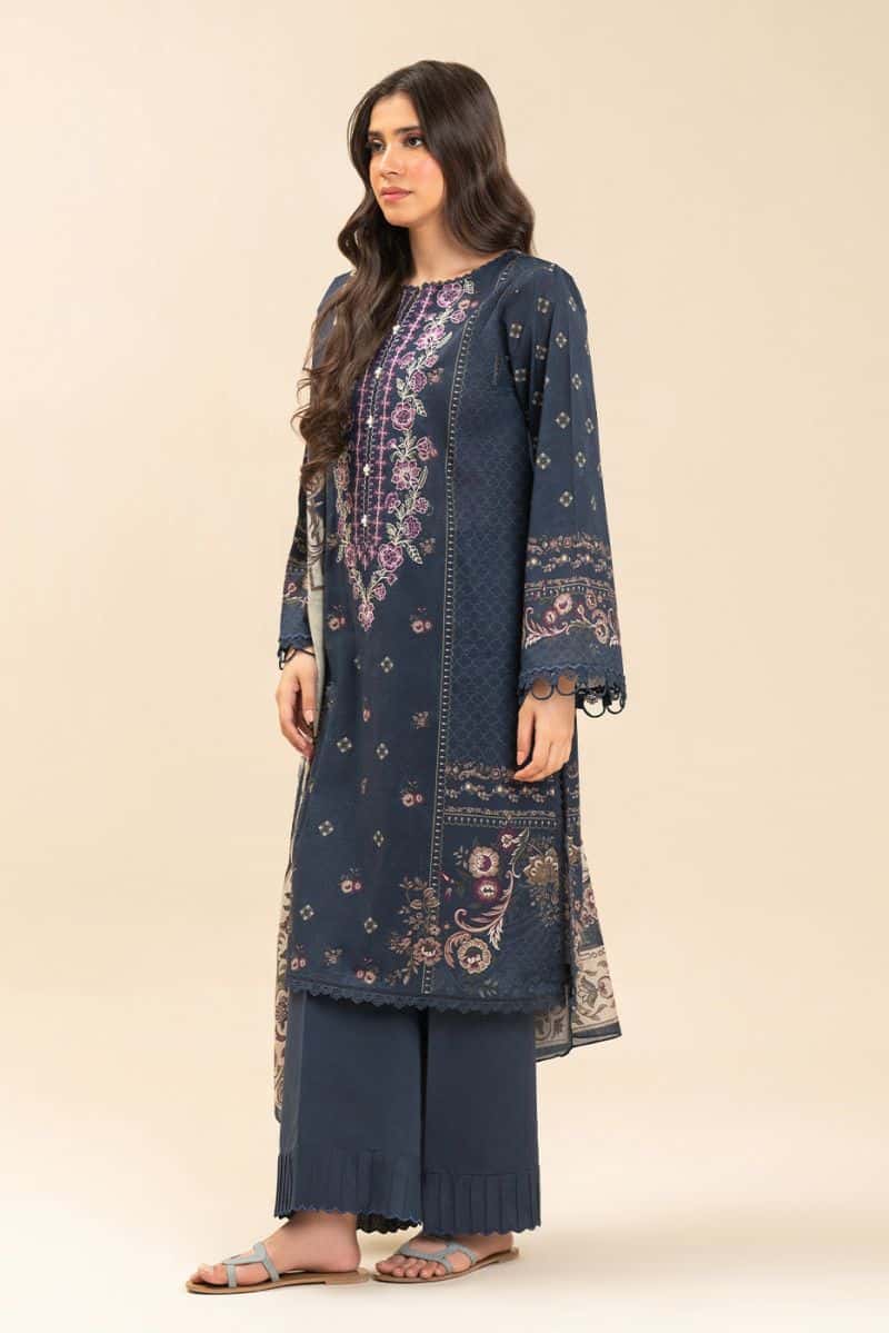 3 PIECE EMBROIDERED LAWN SUIT-BOTANIC AZURE (UNSTITCHED) - alternate view