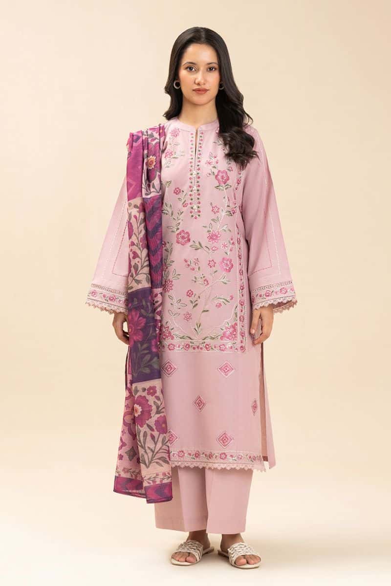 3 PIECE EMBROIDERED LAWN SUIT-PINK SERENITY (UNSTITCHED) - alternate view