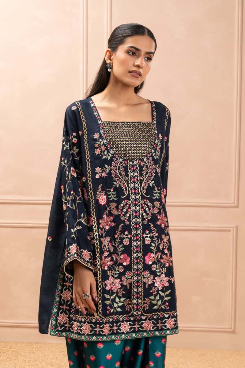 EMBROIDERED RAW SILK SHIRT (LUXURY PRET) - alternate view